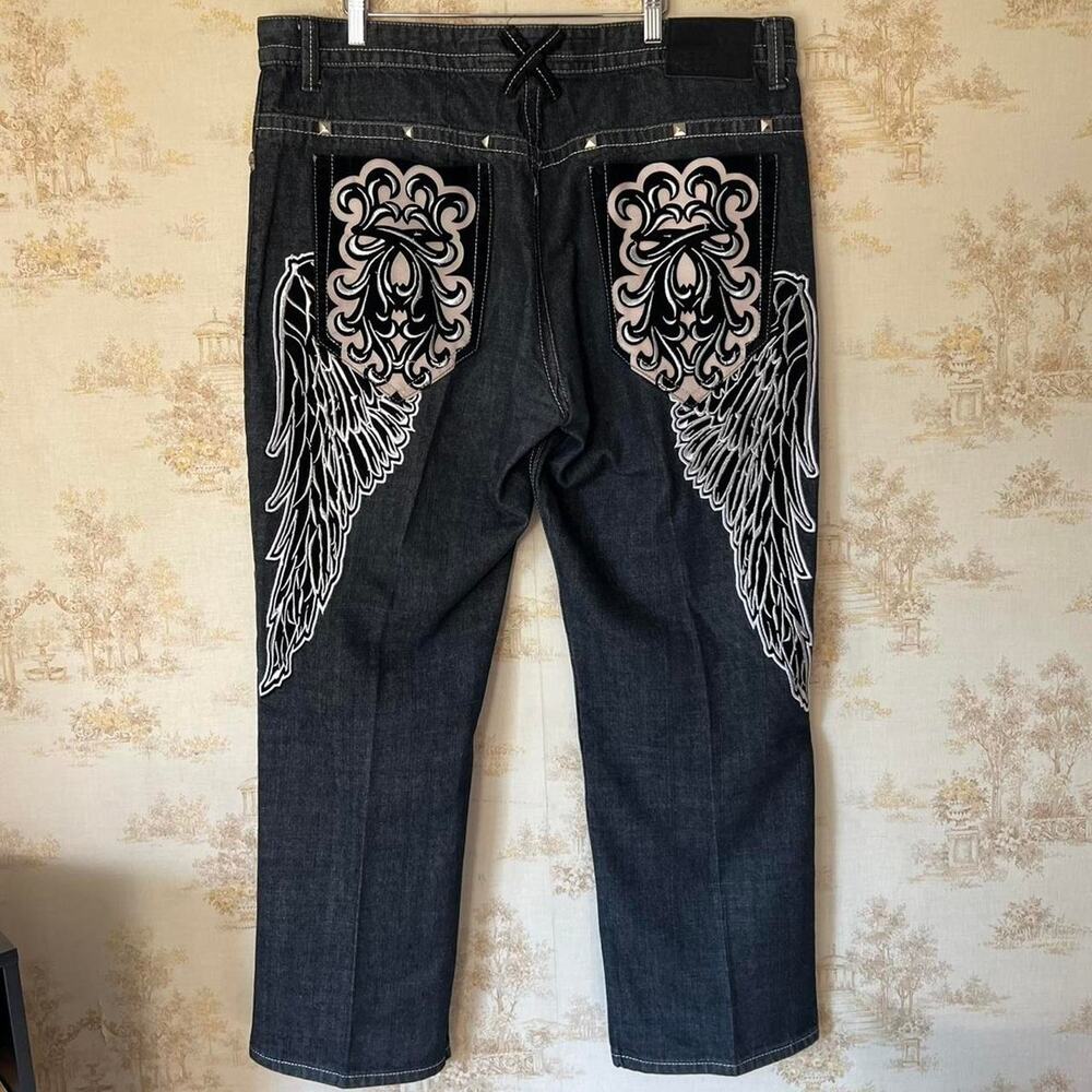 Vintage Y2K Clench Baggy Wing Denim | Black Wash Mall Goth | Men's 40x32